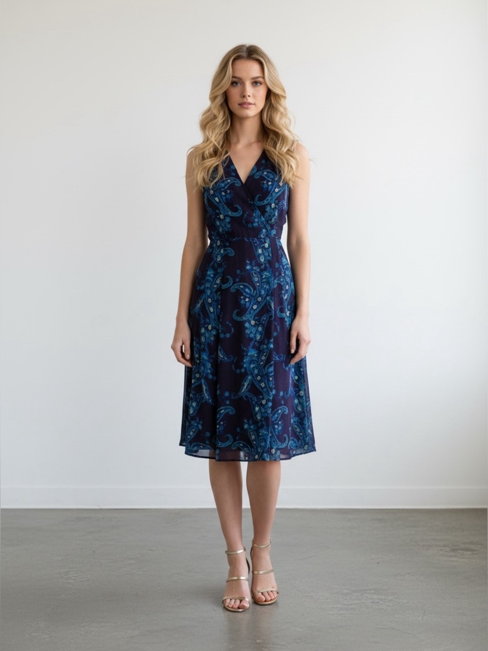 CAbi Treasure Dress Style 3461 Paisley Floral Chiffon Midi Dress Size 12